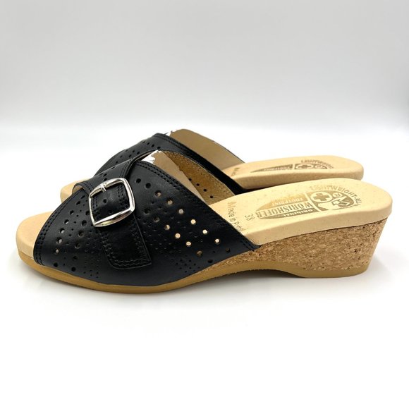 Worishofer Womens 251 Black Leather Slides Wedges Sandals Shoes 38 EU 7.5 - 8 US - Picture 6 of 15